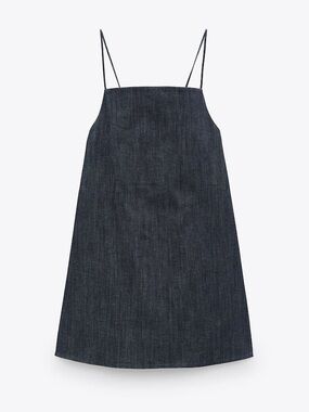 Zara Dark Wash Denim Dress with Strappy Spaghetti Straps